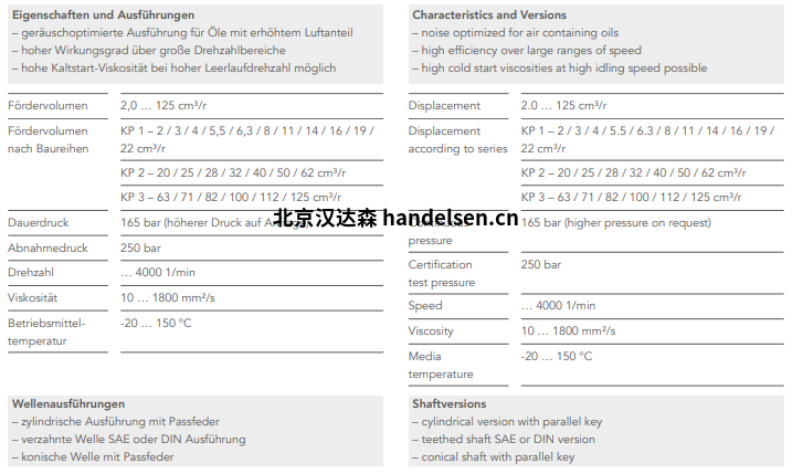 Kracht船用高壓齒輪泵KP系列參數(shù)